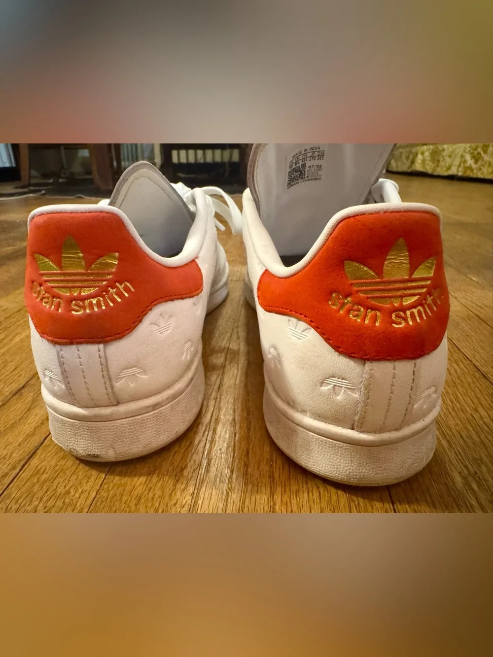 Adidas Stan Smith White Sneakers with Red Heel Accent